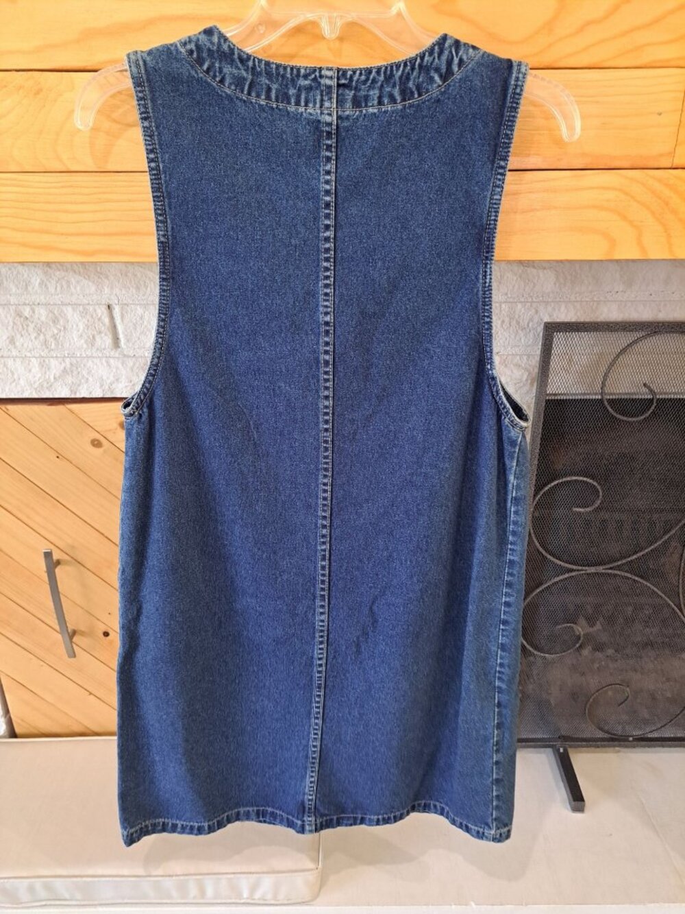 Vtg Denim Embroidered Dress Floral Button-Up Sleeveless Pockets S Cotton Teacher - Picture 6 of 10